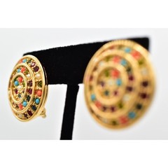 D’orlan Vintage Clip Earrings Round Cabochon Coral Turquoise Gold Signed BinBF
