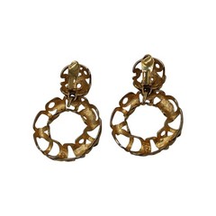Vintage Les Bernard Large Door Knocker Hoop Open Work Brushed Gold Tone Earrings