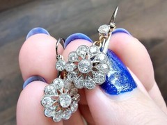 Antique 2.46ct Diamond and 15k Yellow Gold Cluster Earrings Circa 1920