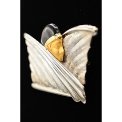 Vintage Face Abstract Pin Brooch Brushed Gold Black Silver Chunky 1980s BinAJ