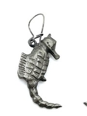 Antique Art Nouveau Silver Pewter Figural Seahorse Dangle Earrings