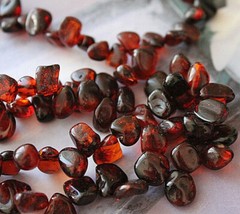 Natural Baltic Amber Cherry Cognac Colors beaded nuggets Necklace 33″ Long