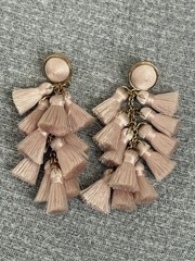 Vintage Sugarfix signed gold tone light pink tassel dangle earrings