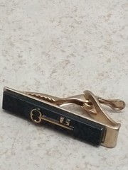 Black Top Tie Bar Clip for Men Vintage Gold Tone Bottom Skeleton Key