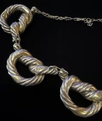 Vintage “RARE ” 925 Sterling Silver W/touch Gold 5 Knotted Rope Necklace 15.5