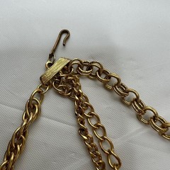 Vintage Layered Necklace Three Strands Puffy Heart Gold Tone Statement 1980s