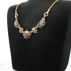 Vintage Barclay Signed Rhinestone Floral Bib Necklace Multicolor Statement