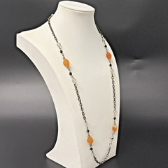 Vintage Estate 26-28″ Bronze Toned Orange & Clear Beaded Chain Station Necklace