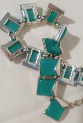 Vintage 50s Or 60s Charel Thermoset Moonglow Necklace Square Link Teal/Turquoise