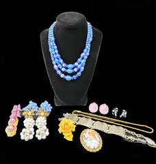 Made In West Germany Jewelry Lot Incl 8 Clip Earrings, 2 Necks, 2 Brooch 1 Brace