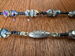 Antique 1920s Era Art Deco Flapper Necklace Black Glass Beads Hand Strung 24”