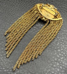 Vintage 80s Huge Multi Strand Woven Chain Tassel Gold Tone Brooch Runway READ