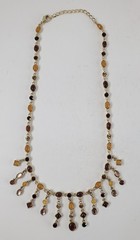 Vintage Cascading Bib Statement Necklace Rhinestone Brown Goldtone Gemstone