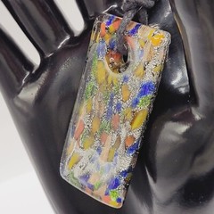 Art Glass Pendant Necklace Vibrant Cobalt Foil Silver Dust Mosaic Style Dichroic