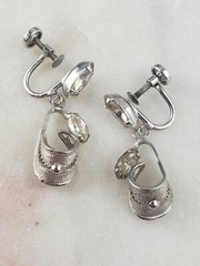 Espo Vintage Sterling Silver Flex 9mm Rhinestone Screw On Earrings 4.7 Grams