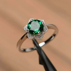 14K White Gold Over 2Ct Round Cut Lab-Created Emerald Engagement Ring For Women