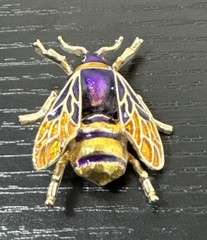 Vintage Gold Tone And Enamel Purple & Yellow Bumblebee Pin Brooch 1.5 In Long