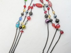 Avon Necklace Filigree metal acrylic braded Glass Lampwork beads layered 17″