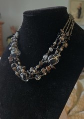 Vintage Dichroic Glass, Faux Pearls, Shell Nuggets 4 Strand Layered Necklace