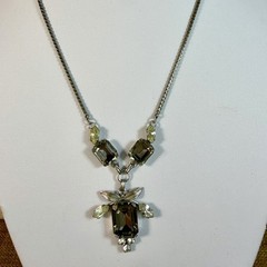 Van Dell Sterling Silver Smoky Brown Yellow/green Gemstone Necklace 16” vintage