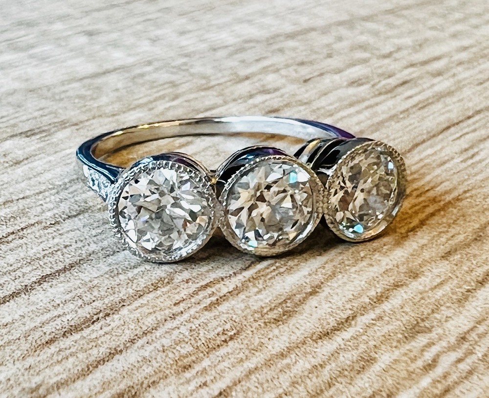 1920’s Antique Deco Old European Cut Diamond Platinum Bezel Milgrain Ring