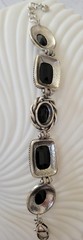 Brighton Silver Plated Black Glass Panel Link Bracelet, Adjustable Statement Cuf