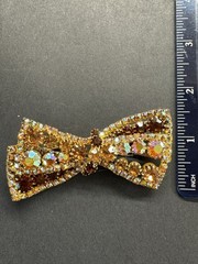 Vintage 1960s Amber & Topaz Rhinestone Bow Brooch and Clip-On Earrings Set