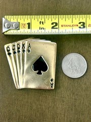 Vintage Gold Tone Pin Playing Cards Royal Flush Spades Vegas Gambler Gamble LUCK