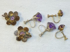 3 Pairs Antique Glass Plastic Silver Marcasite Screw Back Earrings 1894 – 1920s