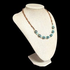 VTG Dainty Copper Tone Blue Beaded Everyday Understated Necklace 17″