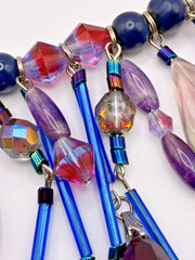 Vtg roxsann Chinese Silver Cloisonné Amethyst Lapis Antique Glass Jewelry Set