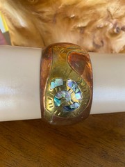 Vintage Copper Cuff Bracelet Brass Snail Abalone Shell Inlay