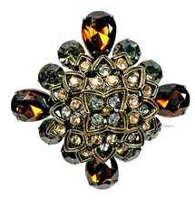 Vintage Unsigned RJ Graziano Smokey Rhinestone Bronze Color Brooch WOW