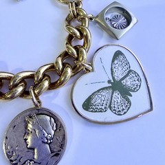 Juicy Couture Charm Bracelet Bird Butterfly Coin Heart Wooden Monogram