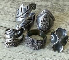 LOT Vintage Taxco Sterling Silver 925 Wrap Dogwood Chunky Rings No Stones 28g