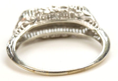 Antique Three Diamond Engagement 14K White Gold Ring Size 7.25 UK-O EGL USA Deco