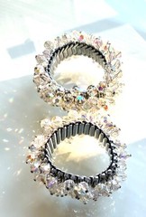 VINTAGE SIGNED JAPAN CRYSTAL CHA CHA BEADED STRETCH EXPANDABLE BRACELETS 2PC LOT