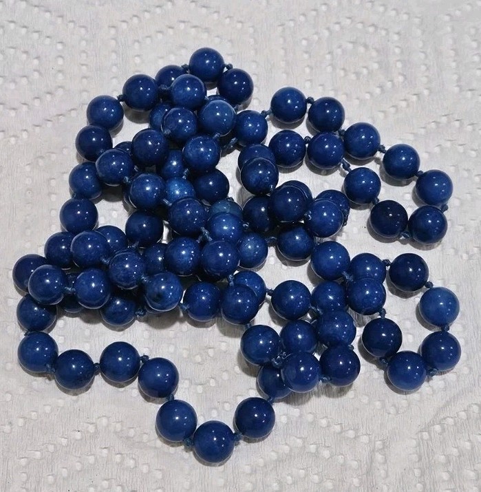 Long Flapper 36 In Lapis Stone Necklace Vintage Knotted.