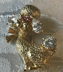 Pretty Poodle Pin/Brooch ruby eyes clear cubic zirconia ears and tail