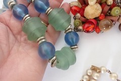 Vintage Jewelry Lot 21 Pc Necklaces Brooches Earrings Trifari Deco MOP Glass