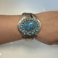 Vintage Bell Trading Post Nickel Silver Cuff & Pendant Set Faux Turquoise