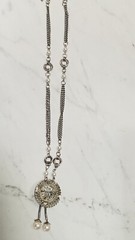 VINTAGE silver tone CRYSTAL AB rhinestone DROP NECKLACE chain SPARKLY Faux pearl