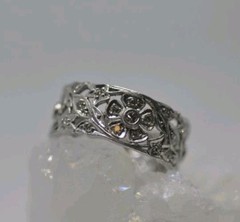 Platinum Antique Vintage Art Deco Diamond Floral Eternity Ring Band 7.5
