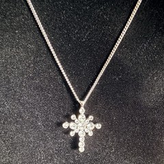 Camrose & Kross CZ Silvertone Cross Necklace JBK Chain COA Jacqueline B Kennedy