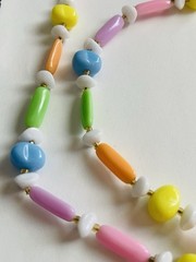 Vintage Pastel Beaded Necklace with Colorful Marble Lucite Beads and Glass Space