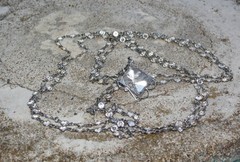 Antique Vintage Sterling Silver open-back faceted Crystal Chain Necklace Fob 63″