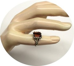 Lovely – Amber-Pink TOURMALINE Ring – Art Deco Filigree 14k Solid White Gold..