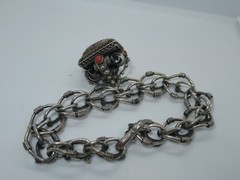 Vintage 800 Silver Etruscan Revival Coral Charm Bracelet Jewelry w/ Amethyst