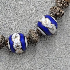 Antique Necklace Enamel Ceramic Filigree 15 in