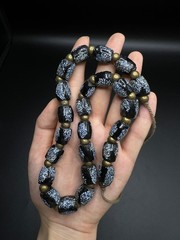 Vintage Black Glass Bead Necklace | Speckled Glass Necklace | Handmade Statement